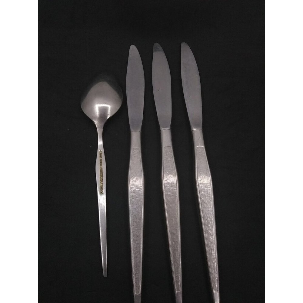 Vtg MCM Stainless West Bend Stainless Textured Shadow Weave silver/Flatware 4 pc